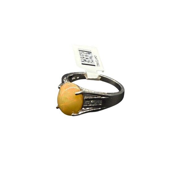 925 Sterling Silver Yellow Opal Ring Crystal Accents Size 11 - Picture 2 of 7